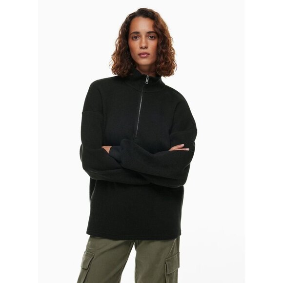 Aritzia WILFRED FREE Loft Taupe Cotton Waffle Knit Oversized 1/4 Zip Top, Size M - Picture 13 of 16